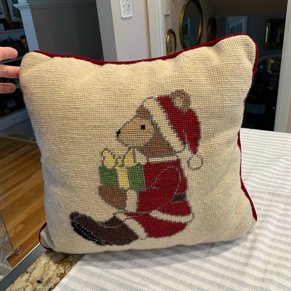 Vintage Needlepoint Christmas pillow